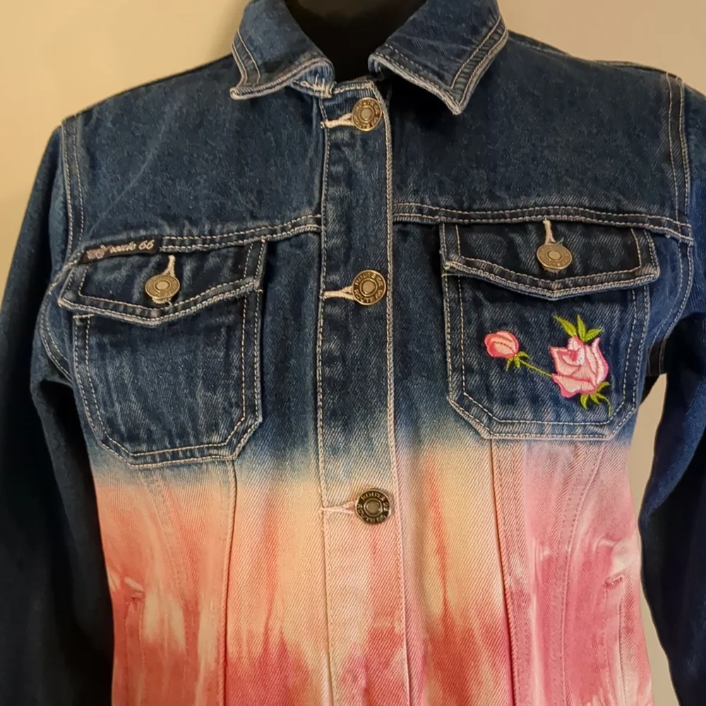 VINTAGE Route 66 Original Clothing Co. Girl's jean jacket with pink embr… - Picture 7 of 14